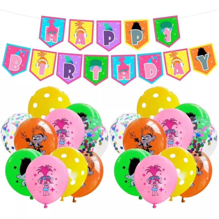 Set Globos con Banderín Trolls Tu Fiesta a un Click