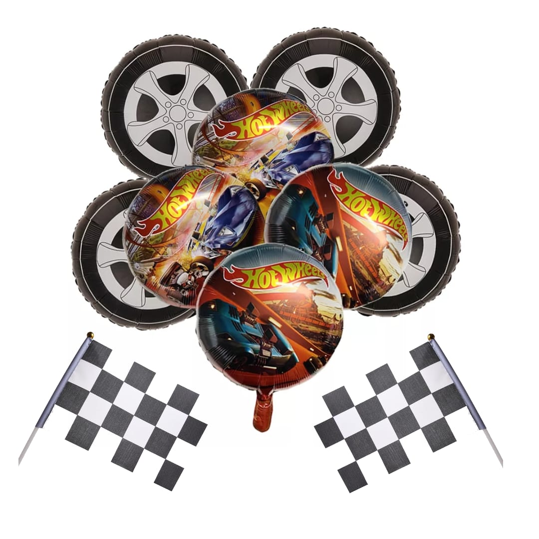 Set Globos Redondos Aluminio Banderas HotWheels Tu Fiesta A Un Click