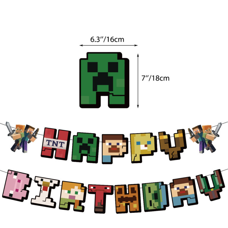 Banderín Guirnalda Decorativa para Cumpleaños Minecraft Tu Fiesta a