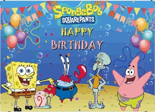 Fondo telón decorativo para cumpleaños y fotografía Bob Esponja 150cm x 100cm