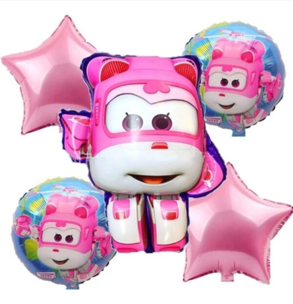 Set de globos aluminio Super Wings aviones 5 piezas (rosa)