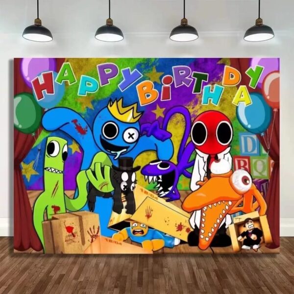 Set de globos banderín mas telón  Rainbow Friends - Imagen 5