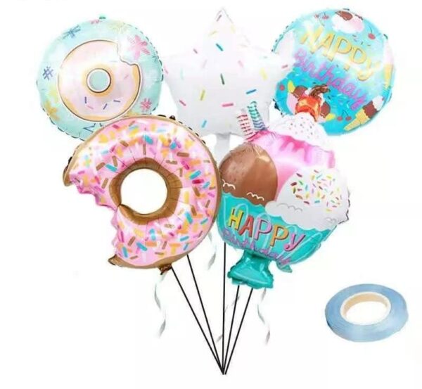 Set Globos Aluminio Pastelito, Donas y Helado 5pzas