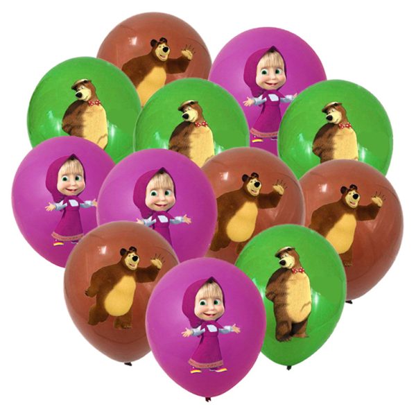 Pack 12 Globos Látex Masha y El Oso