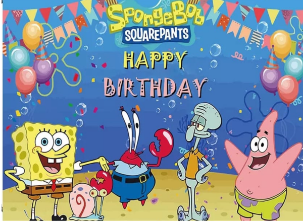 Fondo telón decorativo para cumpleaños y fotografía Bob Esponja 150cm x 100cm - Imagen 2