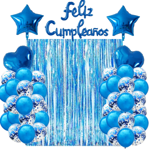 Kit Globos Decorativo + Cortina para Cumpleaños (Azul)