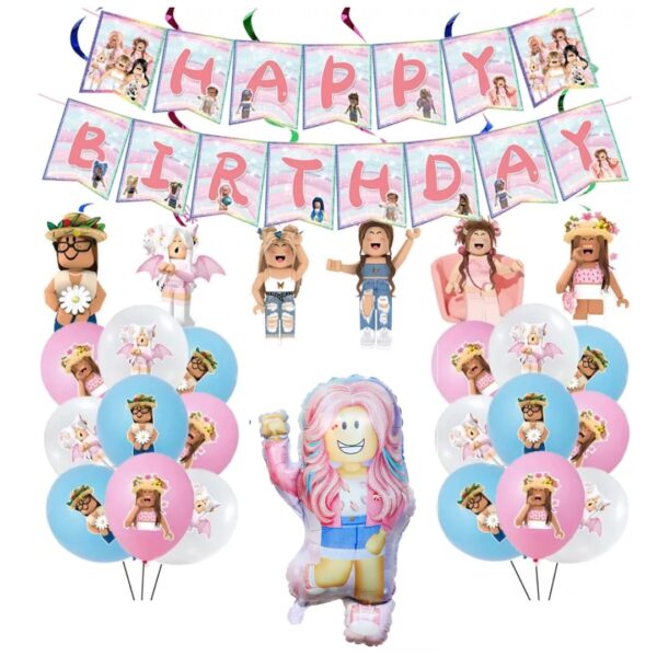Set Globos con Banderin Roblox Niña
