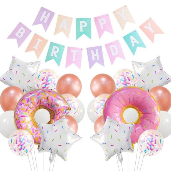Set Globos con Banderín Donas y Pastelitos