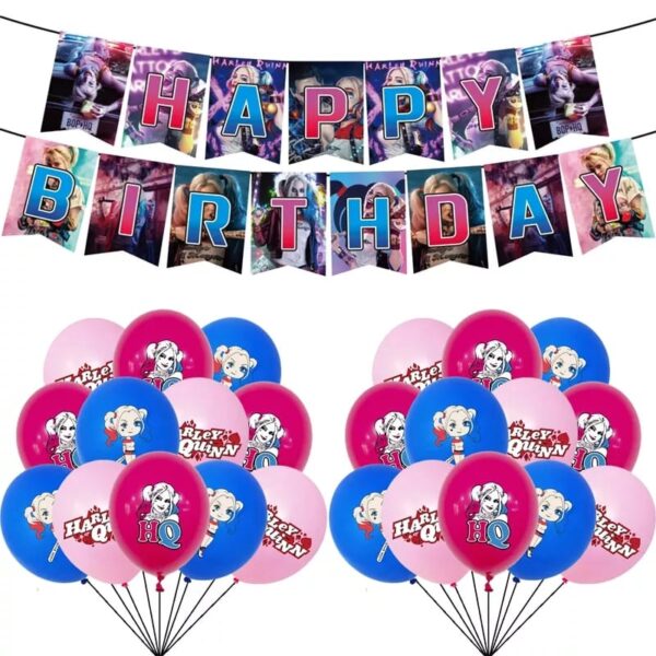 Set Globos con Banderin Harley Quinn