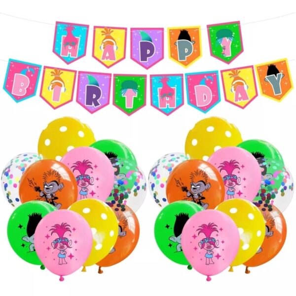 Set Globos con Banderín Trolls