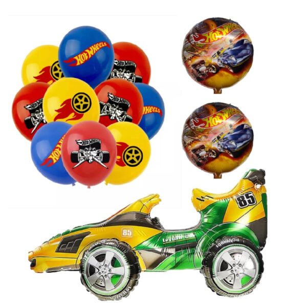 Set Globos Aluminio + Látex  HotWheels (verde)