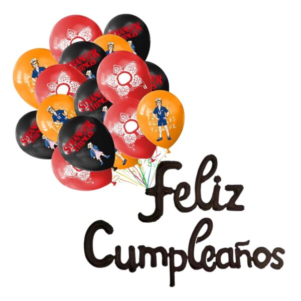 Set Globos Látex + Globo  Aluminio Stranger Things