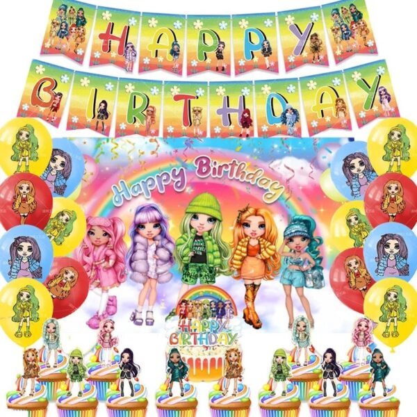 Set Decorativo para cumpleaños con Telón Rainbow Doll