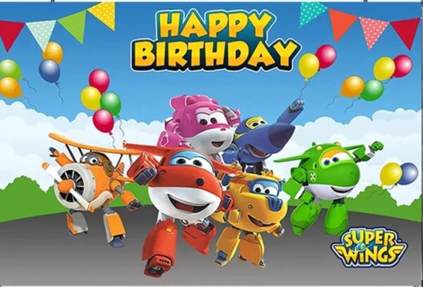 Telón Decoración para Cumpleaños, Fotografía Aviones (Super Wings)