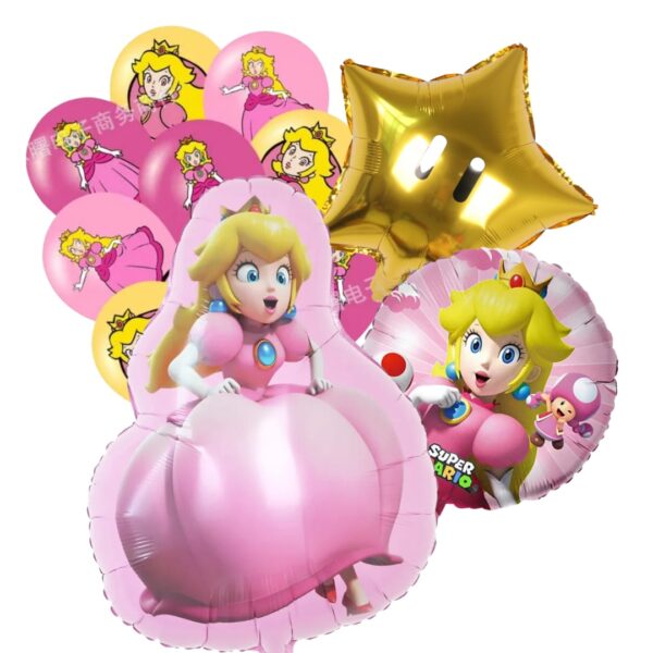 Set Globos Aluminio + Látex Cumpleaños Princesa Peach (Mario Bros)