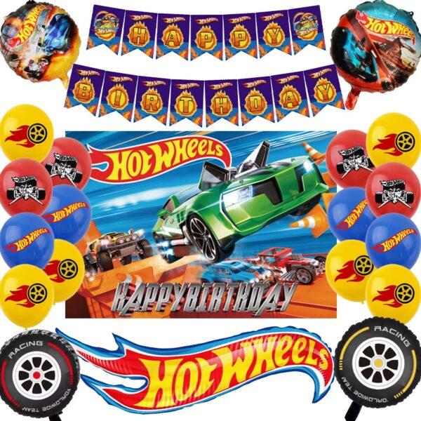 Set Decorativo con Fondo +Telón para Cumpleaños HotWheels - Imagen 2