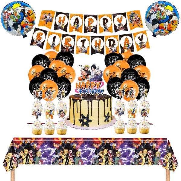 Set Globos Decorativos, Mantel, Banderín para Cumpleaños Naruto modelo 1
