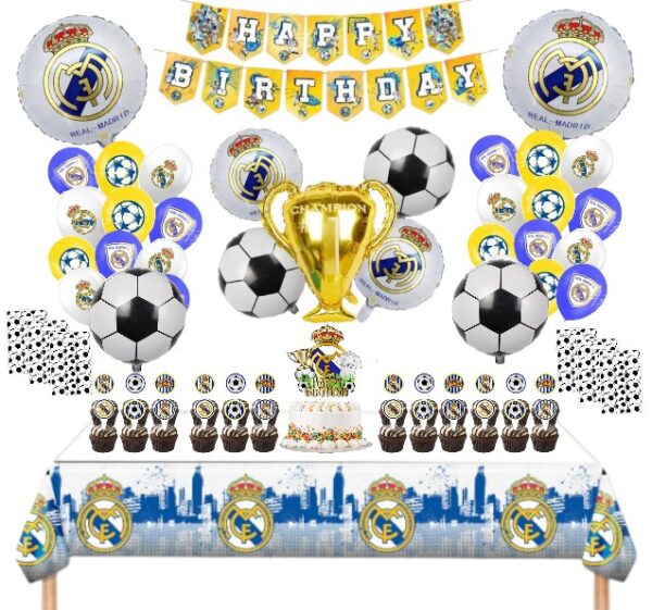 Set decoración Globos + Mantel Futbol Equipo Madrid
