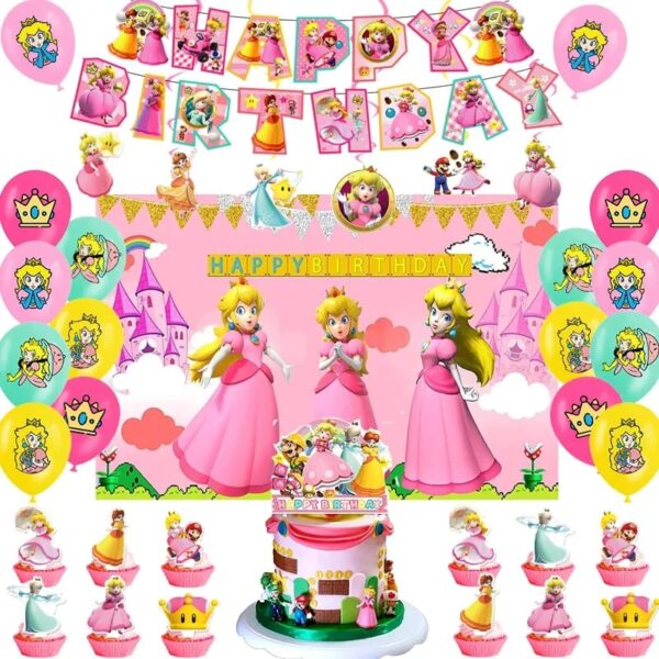 Set Decorativo +Fondo Telón Princesa Peach (Mario Bros)