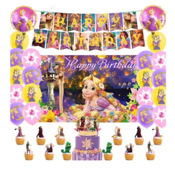 Set Decorativo con Fondo Telón para Cumpleaños Princesa Rapunzel