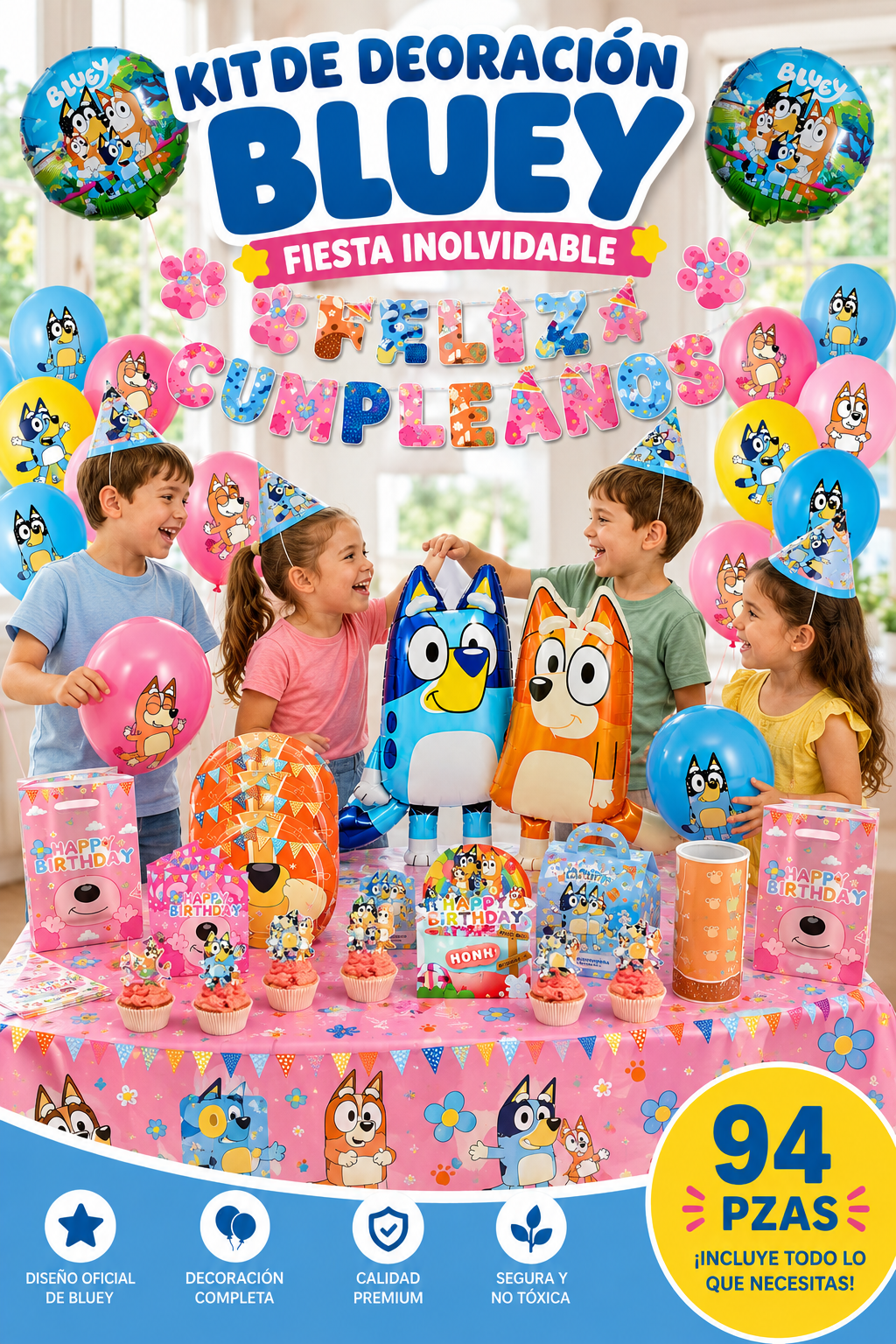 Cotillón Globos Decorativo Bluey y Bingo (Rosa) - Imagen 5