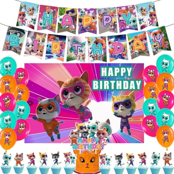 Set Globos Decorativo Con Telón Supergatitos