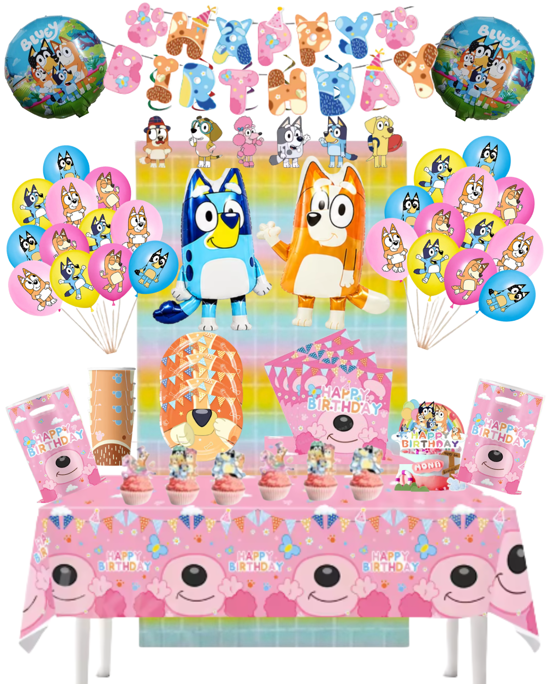 Cotillón Globos Decorativo Bluey y Bingo (Rosa)
