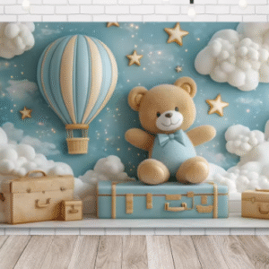 Fondo Telón Decorativo osito Baby Shower Azul
