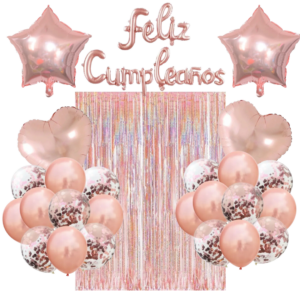 Kit Globos Decorativo + Cortina para Cumpleaños (Rosa)