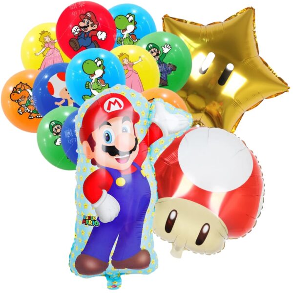 Set Globo Aluminio + Látex Cumpleaños Mario Bros