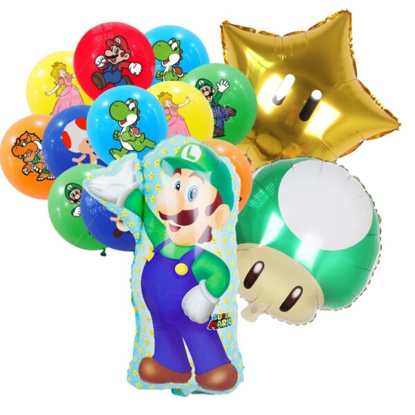 Set Globos Aluminio + Látex Cumpleaños Mario Bros