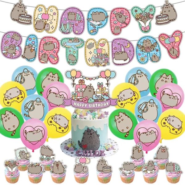 Set Decorativo Globos + Telón Cumpleaños Pusheen Cat - Imagen 2