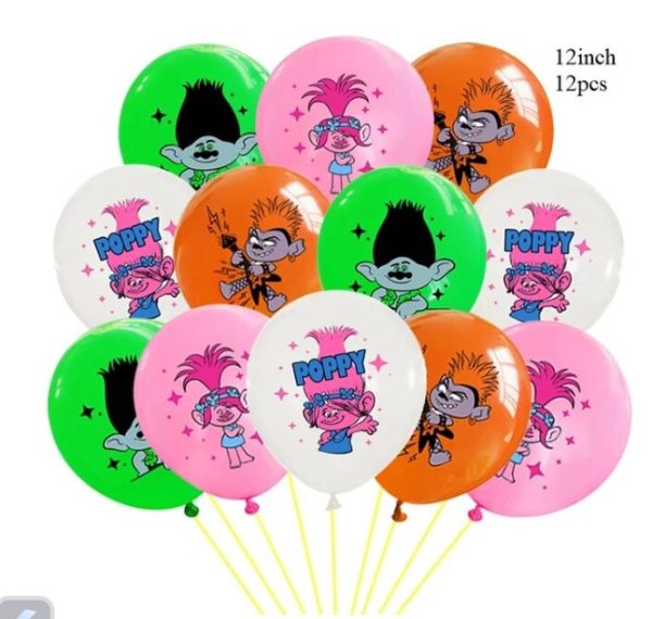 Pack 12 Globos Látex Cumpleaños Trolls