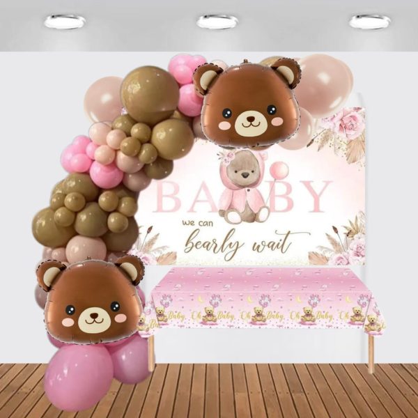 Kit de Arco Globos Decorativo + Fondo Telón Baby Shower (Rosa)