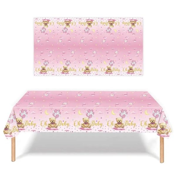 Mantel Decorativo Cumpleaños Baby Shower rosado 220cm x 130cm