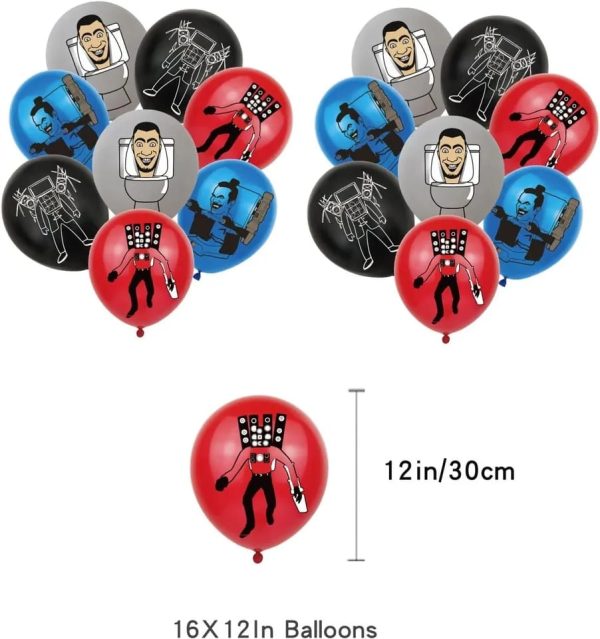 Pack 12 Globos Látex Cumpleaños Skibidi Toilet
