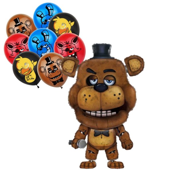 Set Globos látex + Aluminio Cumpleaños Five Nights at  Freddýs ( Fnaf)