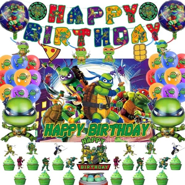 Set Decorativo + Fondo Telón Cumpleaños Tortugas Ninja