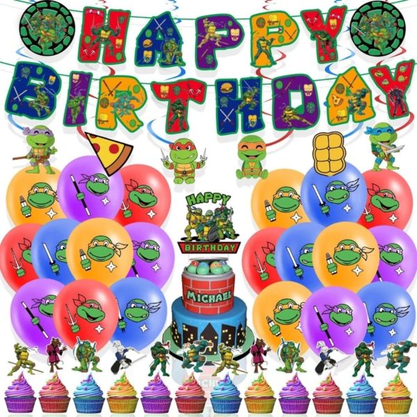 Set Decorativo + Fondo Telón Cumpleaños Tortugas Ninja - Imagen 2