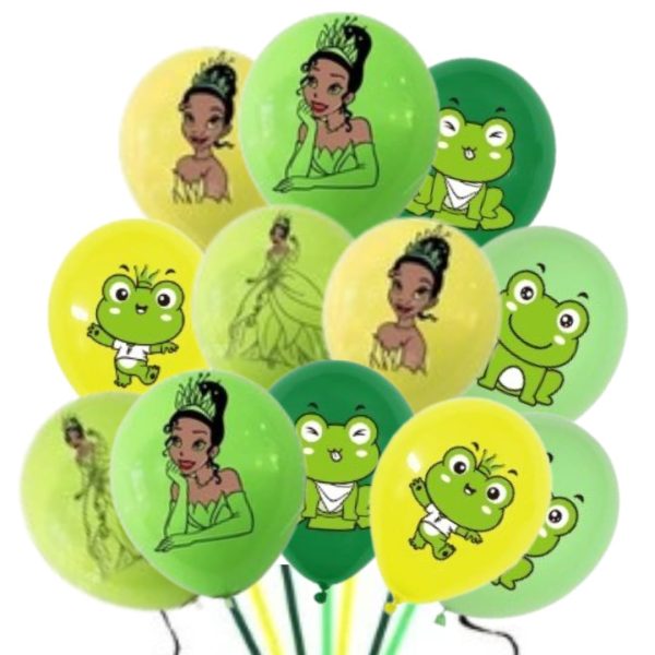 Pack 12 Globos Látex La Princesa y El Sapo (Princesa Tiana)
