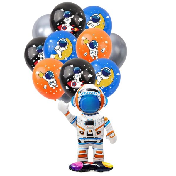 Set 12 Globos Látex Decorativo + personaje Astronauta
