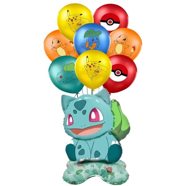 Set 12 Globos Látex Decorativo + personaje Bulbasaur Pokémon