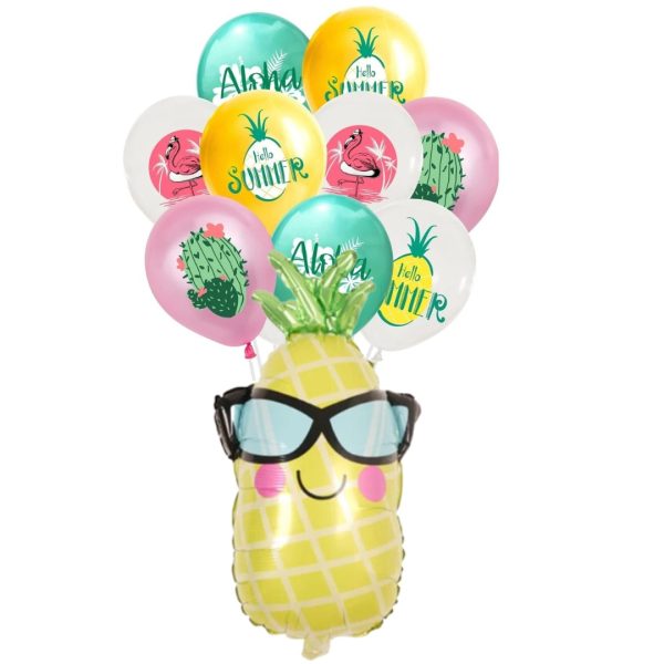Set 12 Globos Látex Decorativo + personaje Fruta Tropical