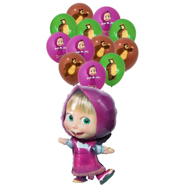 Set 12 Globos Látex Decorativo + personaje Masha