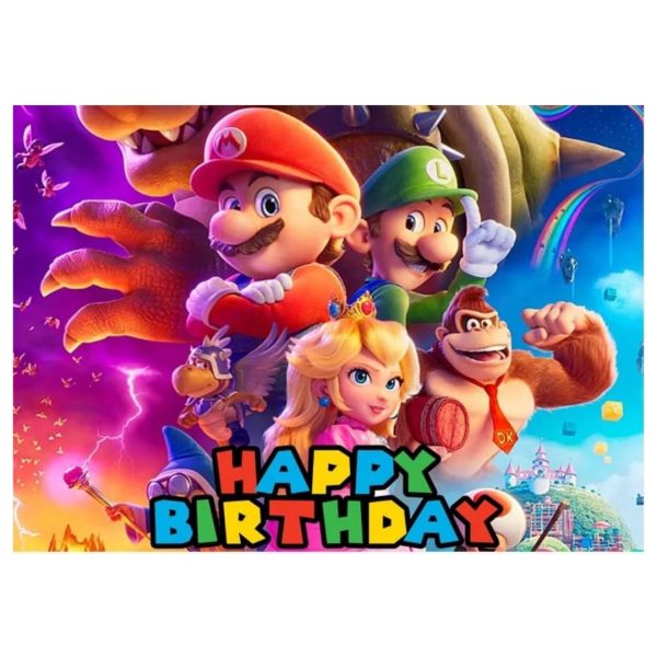 Cotillón Globos Decorativo + Fondo telón Cumpleaños Mario Bros - Imagen 2