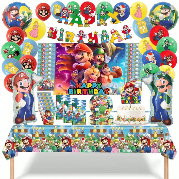 Cotillón Globos Decorativo + Fondo telón Cumpleaños Mario Bros