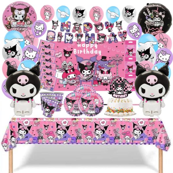 Cotillón Globos Decorativo + Fondo Telón Cumpleaños Kuromi