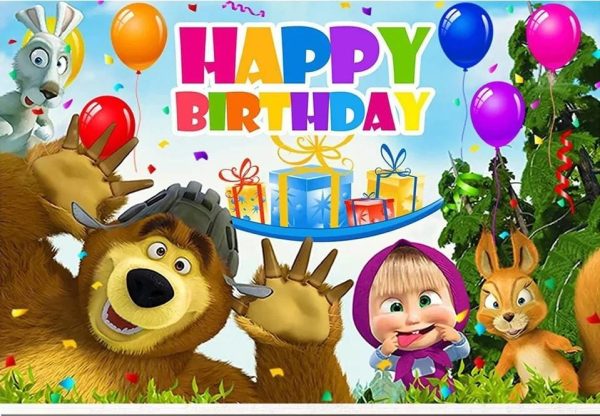 Fondo Telón Decorativo Cumpleaños Masha y el oso mod 2 150cm x 100cm