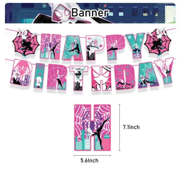 Set Decorativo + Fondo Telón Cumpleaños Spiderman Gwen - Imagen 2