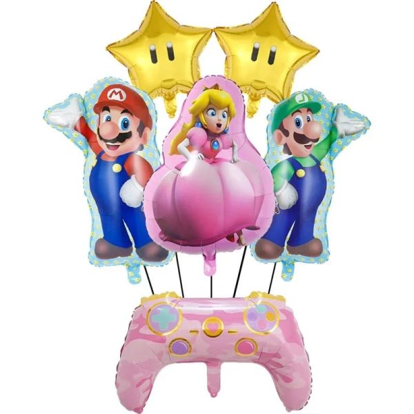 Set Globos Aluminio 6 pzas Cumpleaños Princesa Peach ( Mario Bros)